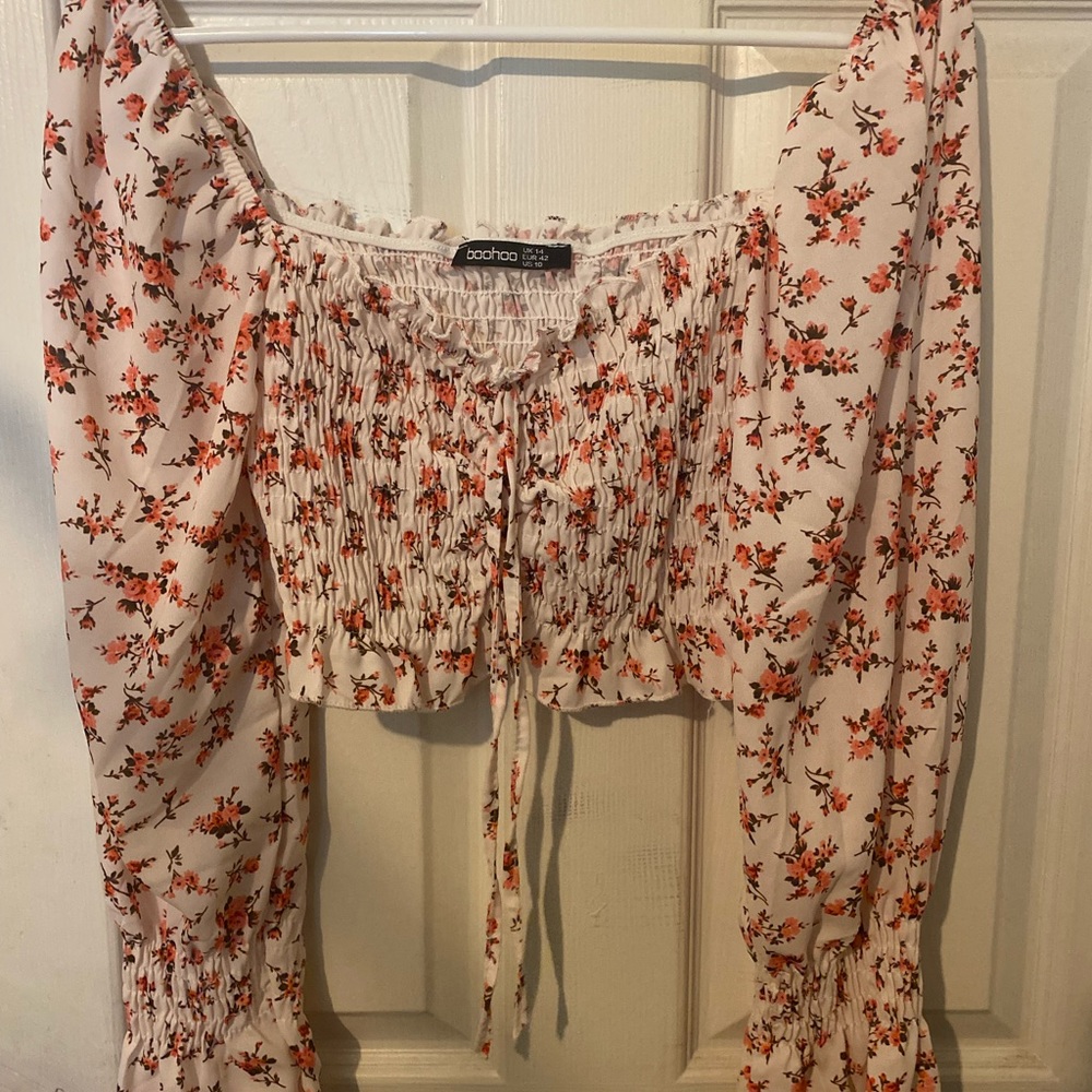 Floral Tie Detail Long Sleeve Top